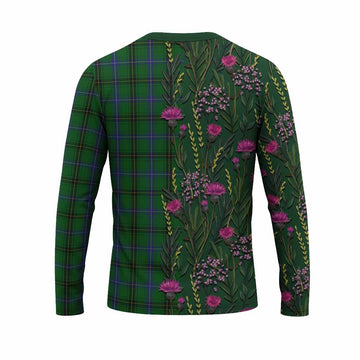 Henderson Family Crest Tartan Long Sleeve T-Shirt Scottish Thistle Flower Pattern Half Style - Tartan Vibes Clothing