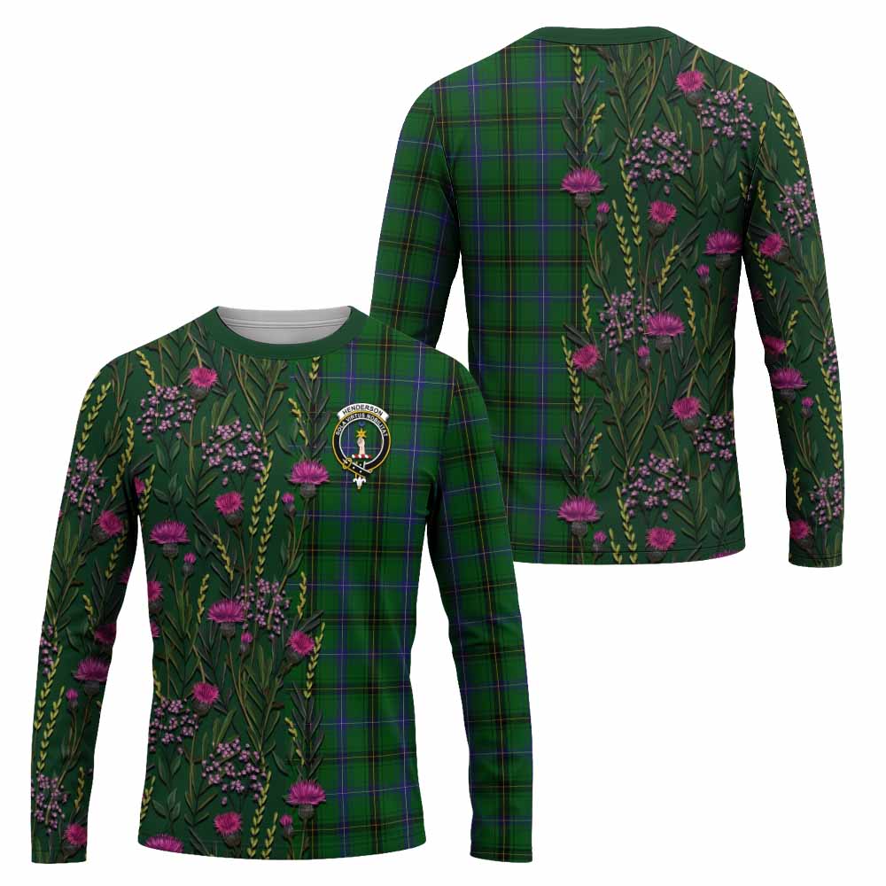 Henderson Family Crest Tartan Long Sleeve T-Shirt Scottish Thistle Flower Pattern Half Style - Tartan Vibes Clothing