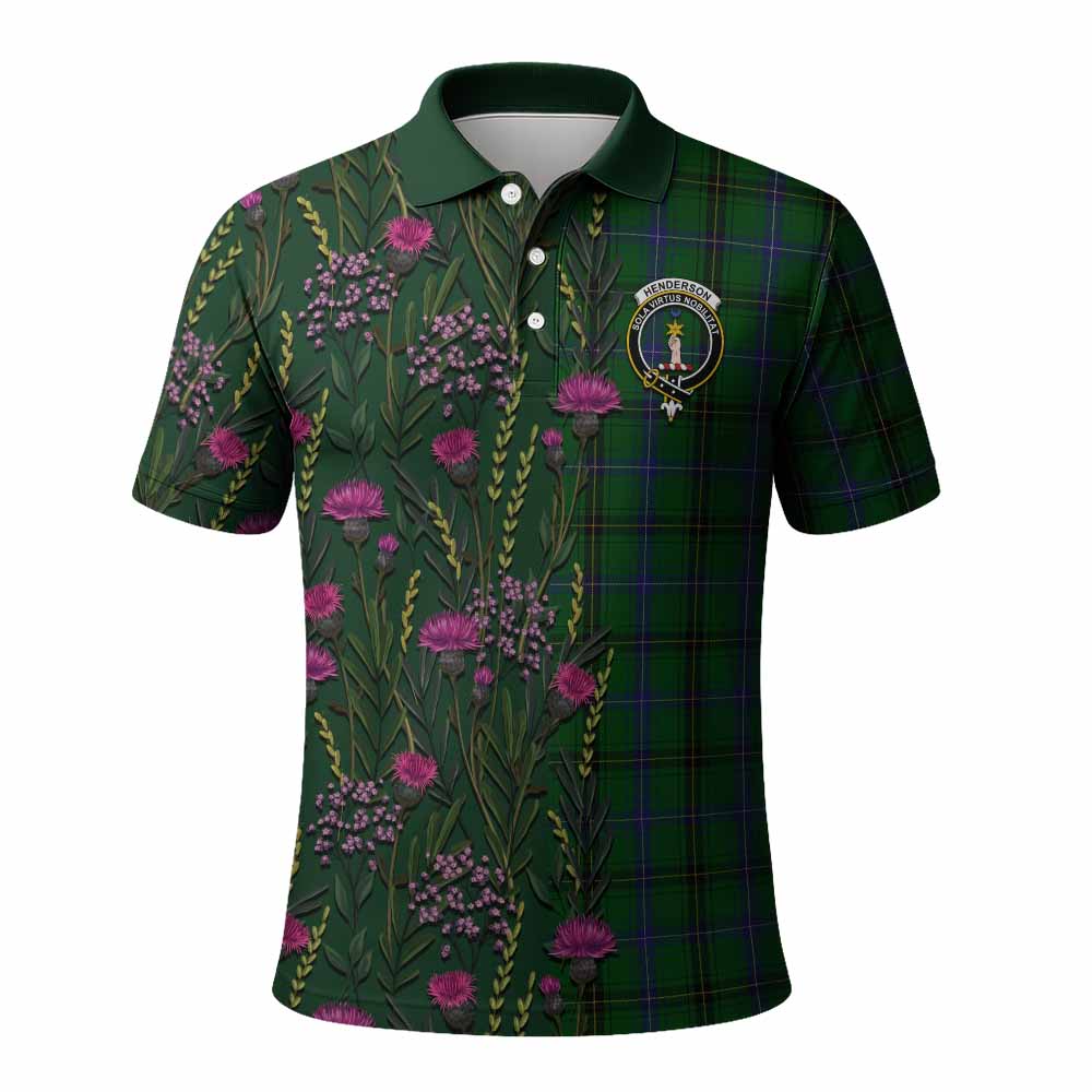 Henderson Family Crest Tartan Polo Shirt Scottish Thistle Flower Pattern Half Style - Tartan Vibes Clothing
