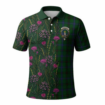Henderson Family Crest Tartan Polo Shirt Scottish Thistle Flower Pattern Half Style