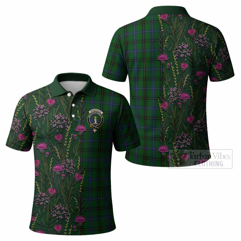 Henderson Family Crest Tartan Polo Shirt Scottish Thistle Flower Pattern Half Style - Tartan Vibes Clothing