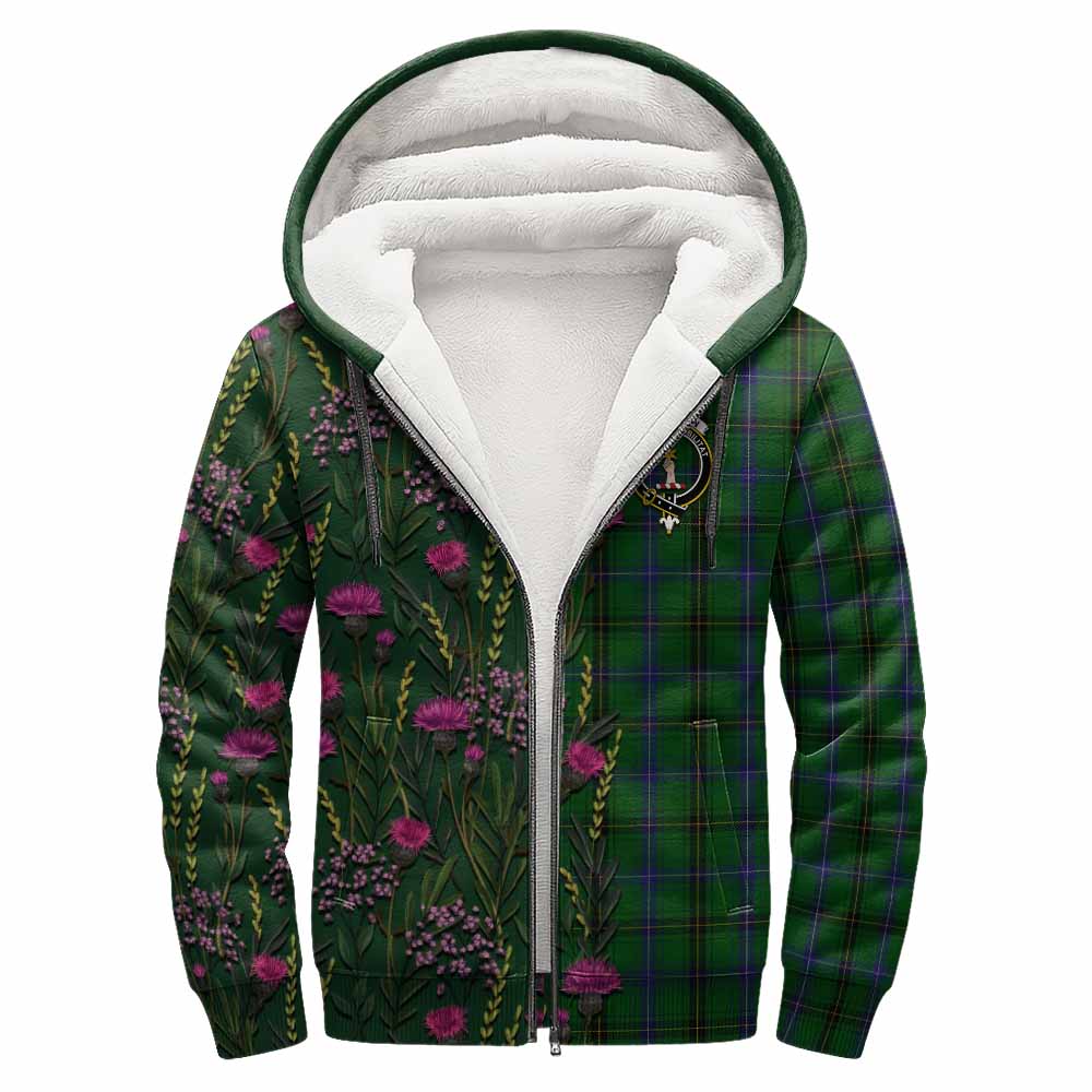 Henderson Family Crest Tartan Sherpa Hoodie Scottish Thistle Flower Pattern Half Style - Tartan Vibes Clothing