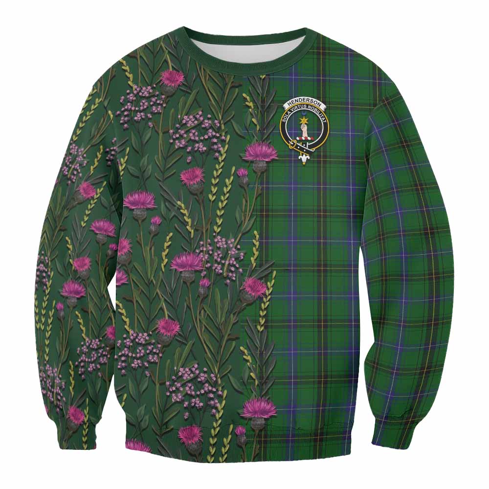 Henderson Family Crest Tartan Sweatshirt Scottish Thistle Flower Pattern Half Style - Tartan Vibes Clothing