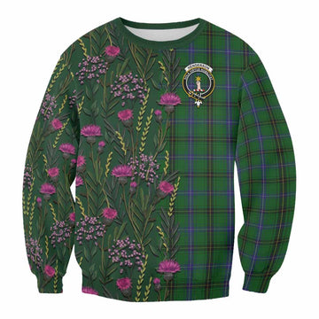 Henderson Family Crest Tartan Sweatshirt Scottish Thistle Flower Pattern Half Style