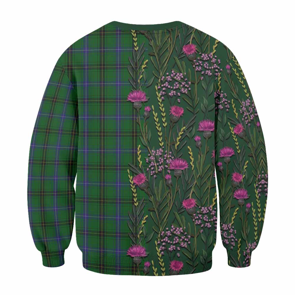 Henderson Family Crest Tartan Sweatshirt Scottish Thistle Flower Pattern Half Style - Tartan Vibes Clothing