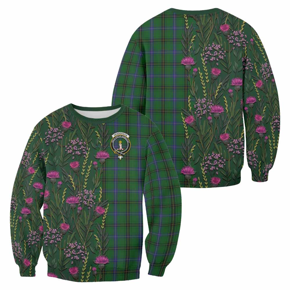Henderson Family Crest Tartan Sweatshirt Scottish Thistle Flower Pattern Half Style - Tartan Vibes Clothing