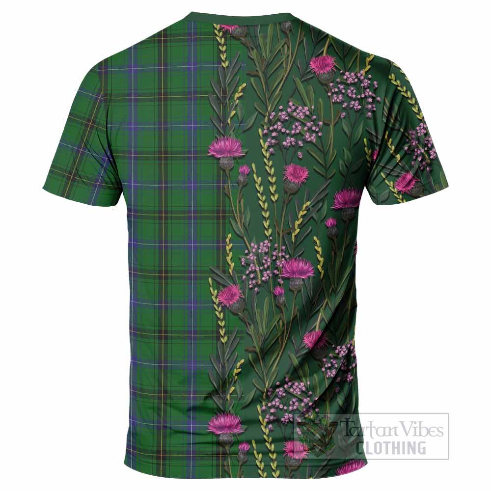 Henderson Family Crest Tartan T-Shirt Scottish Thistle Flower Pattern Half Style - Tartan Vibes Clothing