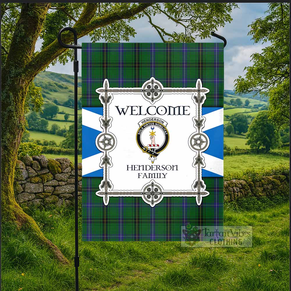 Henderson Family Crest Tartan Welcome Garden Flag Saltire Harmony Style - Tartan Vibes Clothing