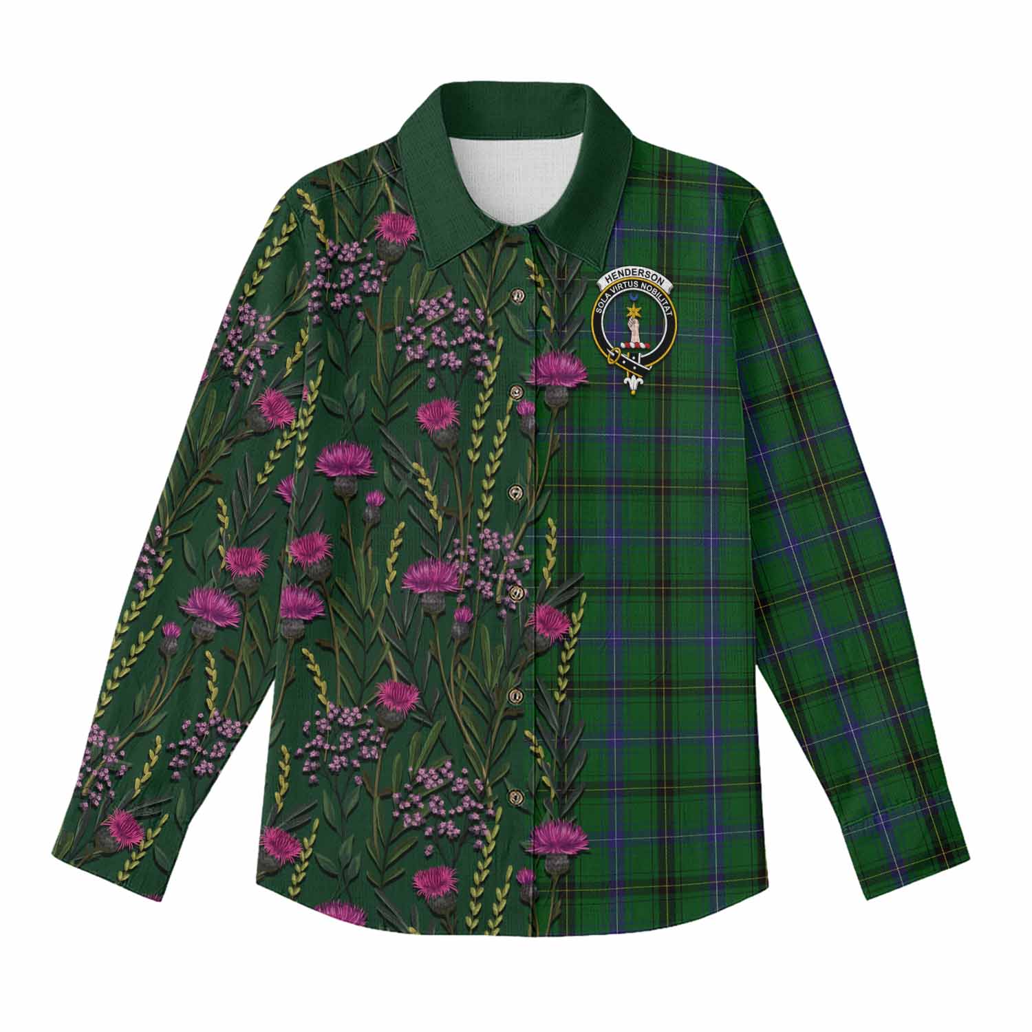 Henderson Family Crest Tartan Women Casual Shirt Scottish Thistle Flower Pattern Half Style - Tartan Vibes Clothing
