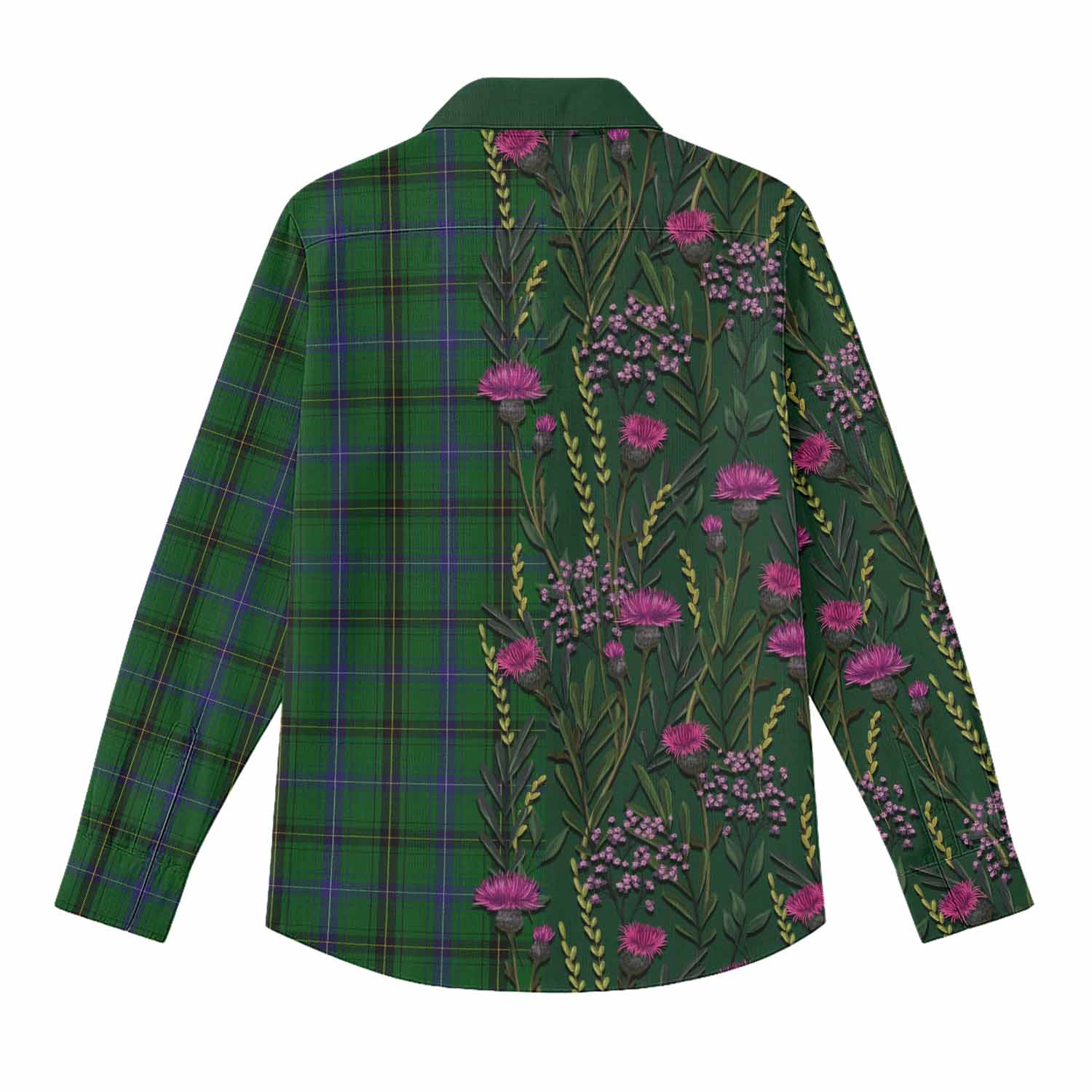 Henderson Family Crest Tartan Women Casual Shirt Scottish Thistle Flower Pattern Half Style - Tartan Vibes Clothing