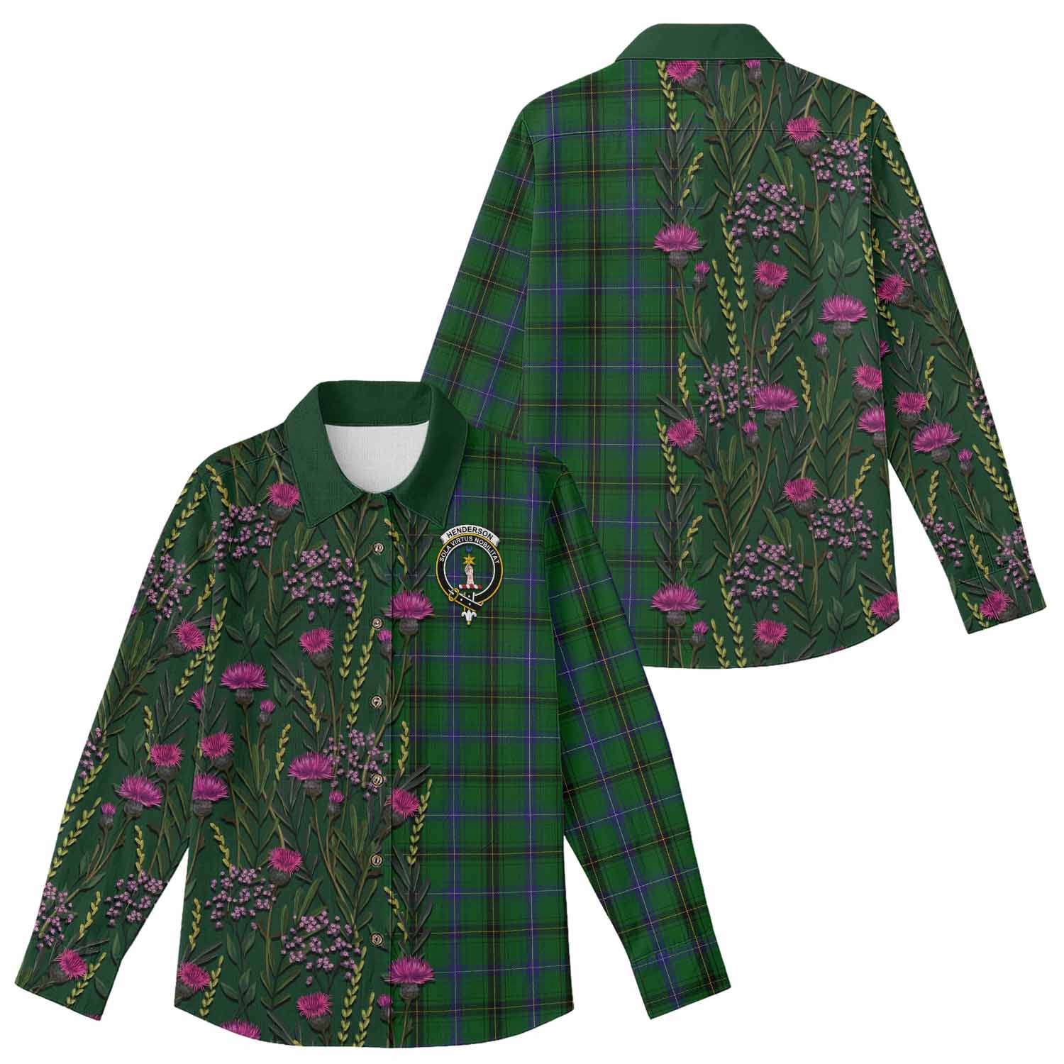 Henderson Family Crest Tartan Women Casual Shirt Scottish Thistle Flower Pattern Half Style - Tartan Vibes Clothing