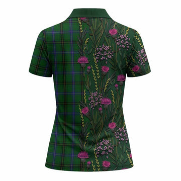 Henderson Family Crest Tartan Women Polo Shirt Scottish Thistle Flower Pattern Half Style