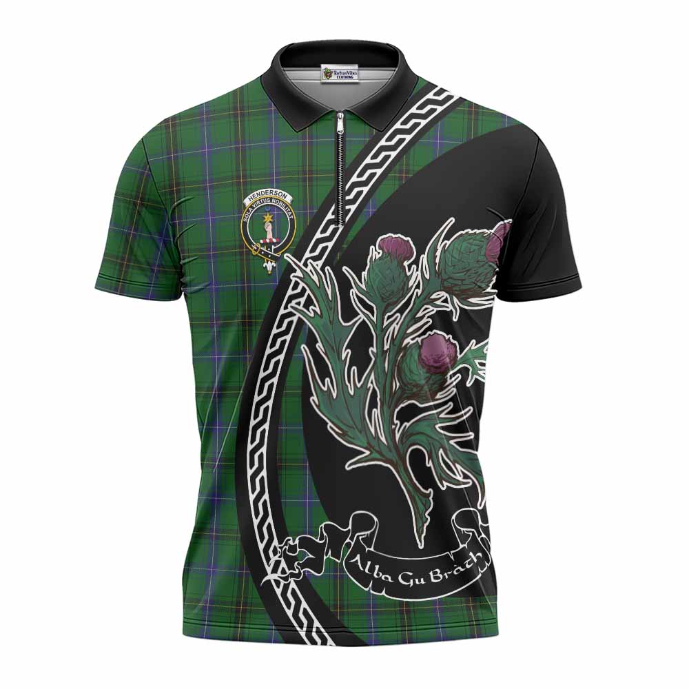 Henderson Family Crest Tartan Zipper Polo Shirt Alba Thistle Inspired - Tartan Vibes Clothing