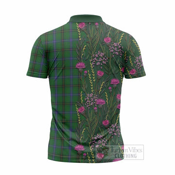 Henderson Family Crest Tartan Zipper Polo Shirt Scottish Thistle Flower Pattern Half Style