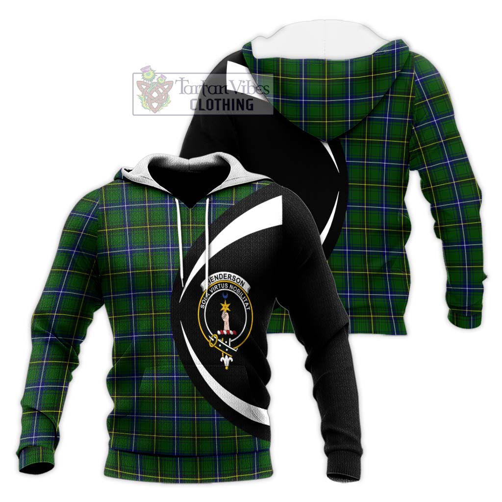 Henderson Tartan Knitted Hoodie with Family Crest Circle Style Unisex Knitted Pullover Hoodie - Tartan Vibes Clothing