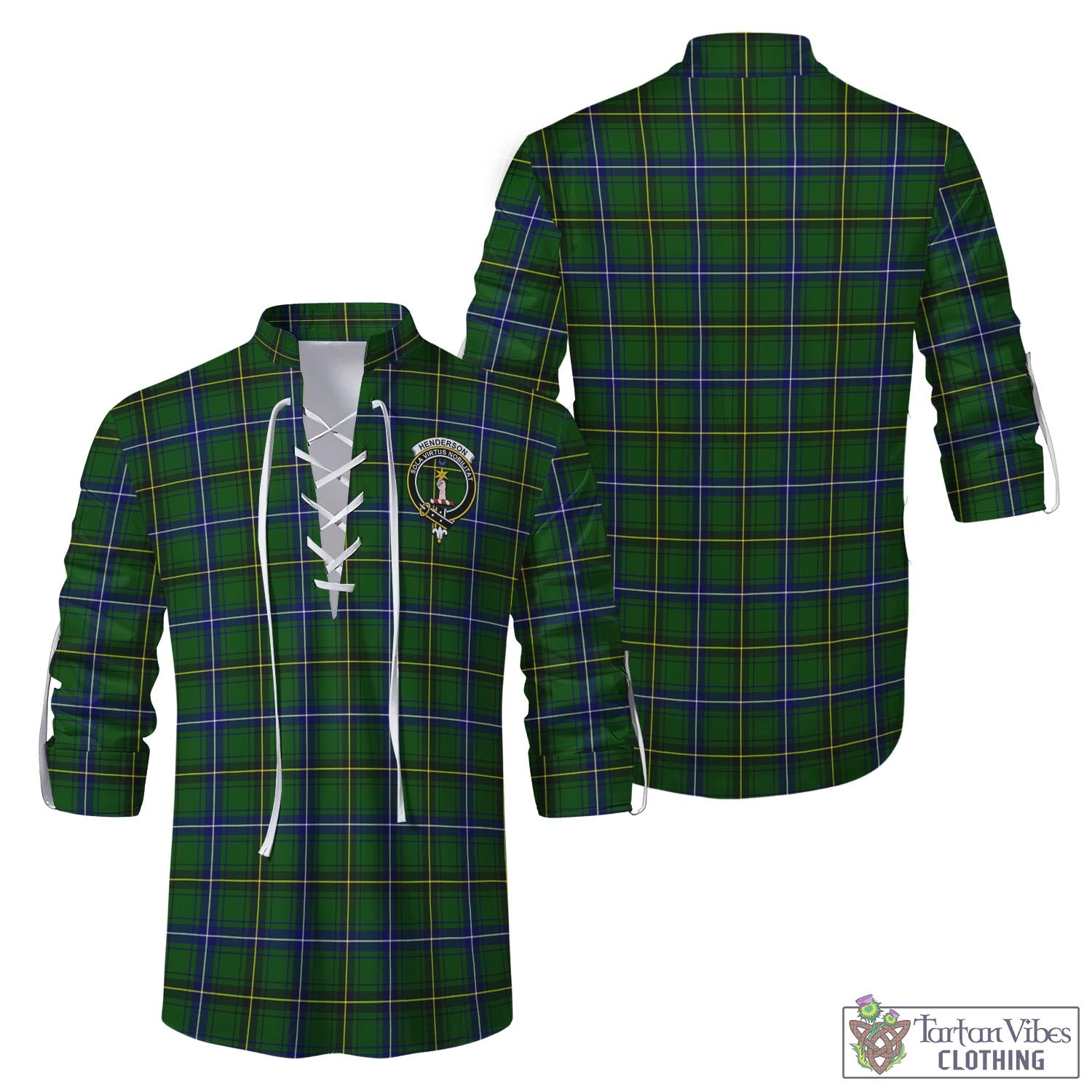 Tartan Vibes Clothing Henderson Modern Tartan Men's Scottish Traditional Jacobite Ghillie Kilt Shirt with Family Crest