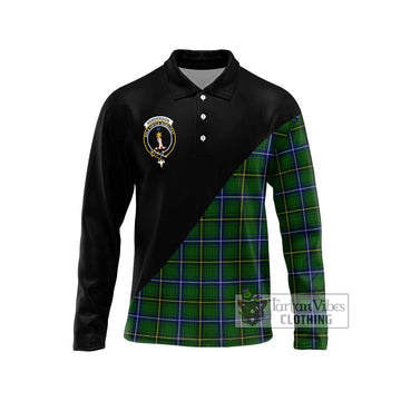 Henderson Tartan Long Sleeve Polo Shirt with Family Crest and Military Logo Style Unisex - Tartanvibesclothing Shop