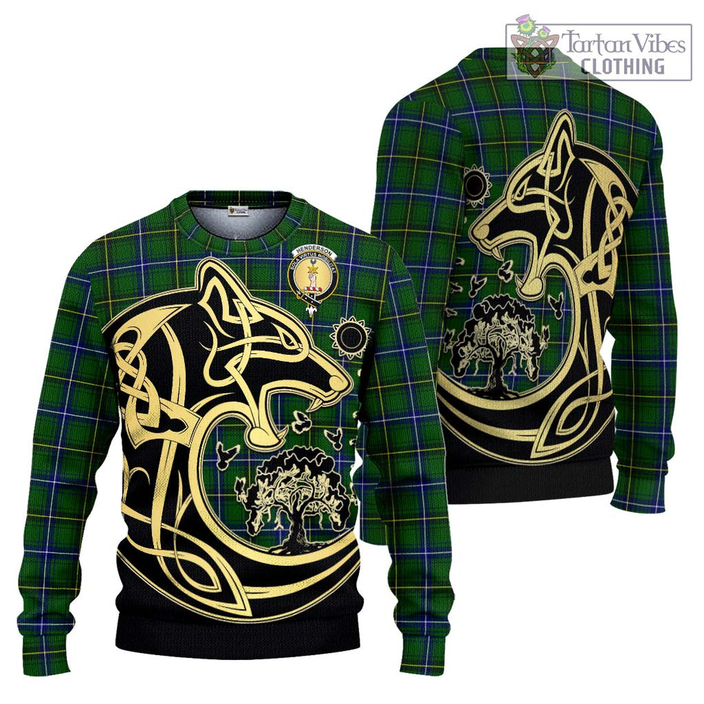 Henderson Tartan Knitted Sweater with Family Crest Celtic Wolf Style Unisex - Tartan Vibes Clothing