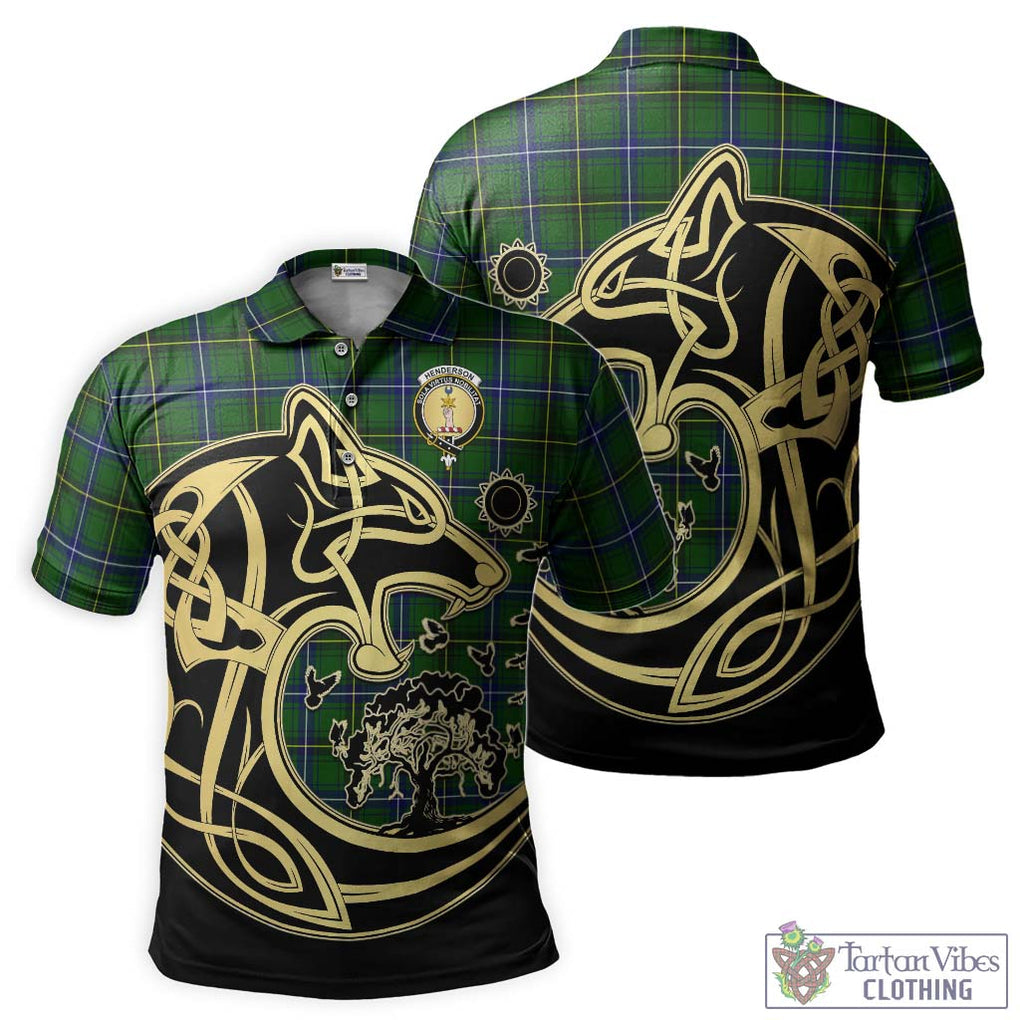 Henderson Tartan Polo Shirt with Family Crest Celtic Wolf Style Kid - Tartan Vibes Clothing