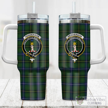 Tartan Vibes Clothing Henderson Modern Tartan and Family Crest Tumbler with Handle