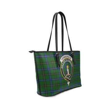 Henderson Tartan Leather Tote Bag with Family Crest