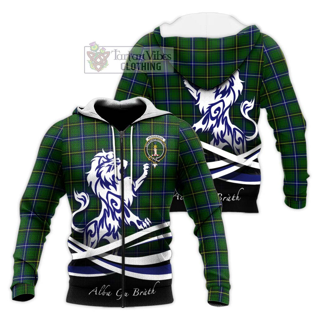 Henderson Tartan Knitted Hoodie with Alba Gu Brath Regal Lion Emblem Unisex Knitted Zip Hoodie - Tartanvibesclothing Shop