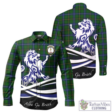 Henderson Modern Tartan Long Sleeve Button Up Shirt with Alba Gu Brath Regal Lion Emblem