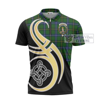 Tartan Vibes Clothing Henderson Modern Tartan Zipper Polo Shirt with Family Crest and Celtic Symbol Style