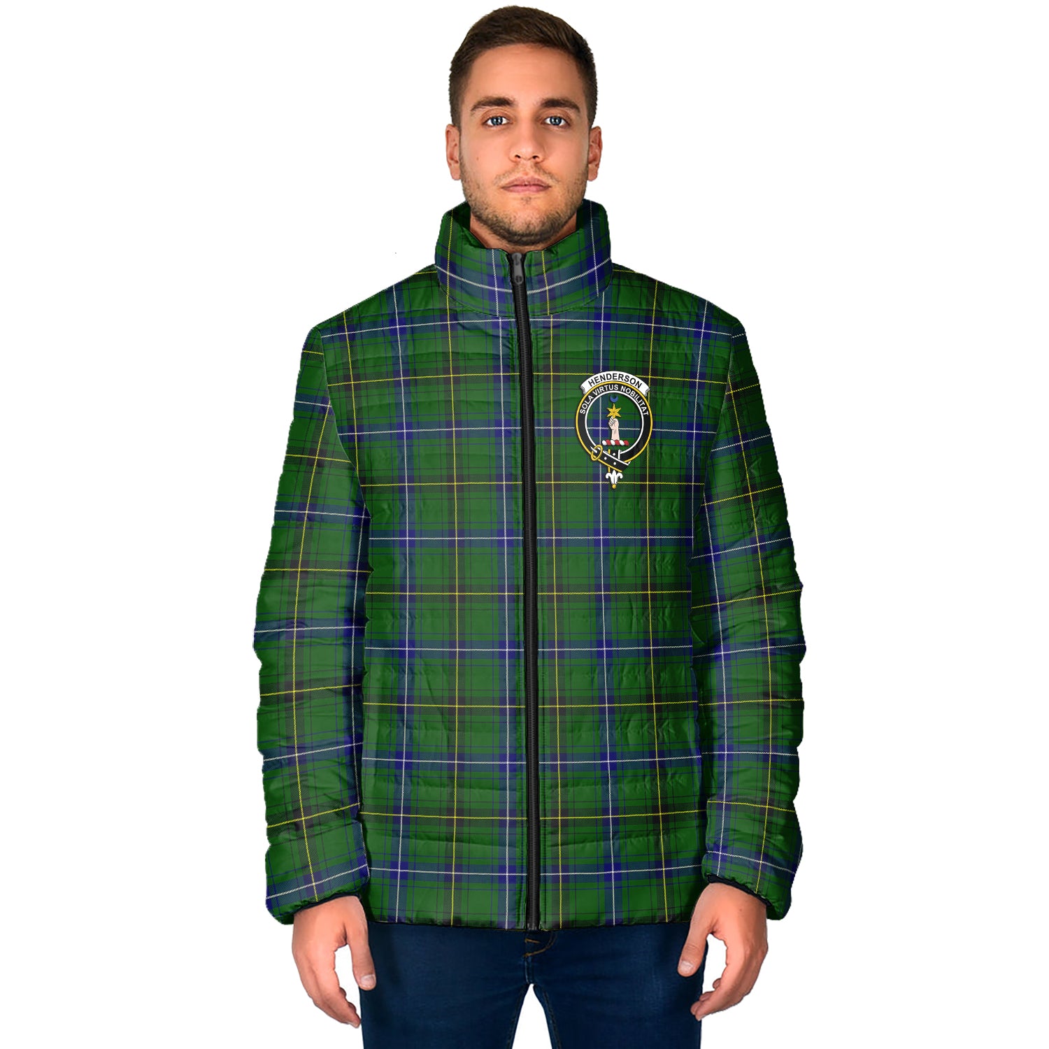 Henderson Tartan Padded Jacket with Family Crest - Tartan Vibes Clothing