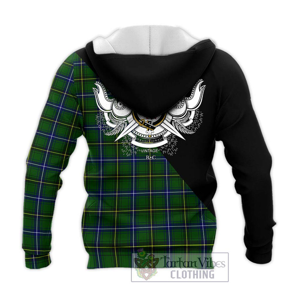 Henderson Tartan Knitted Hoodie with Family Crest and Military Logo Style - Tartanvibesclothing Shop