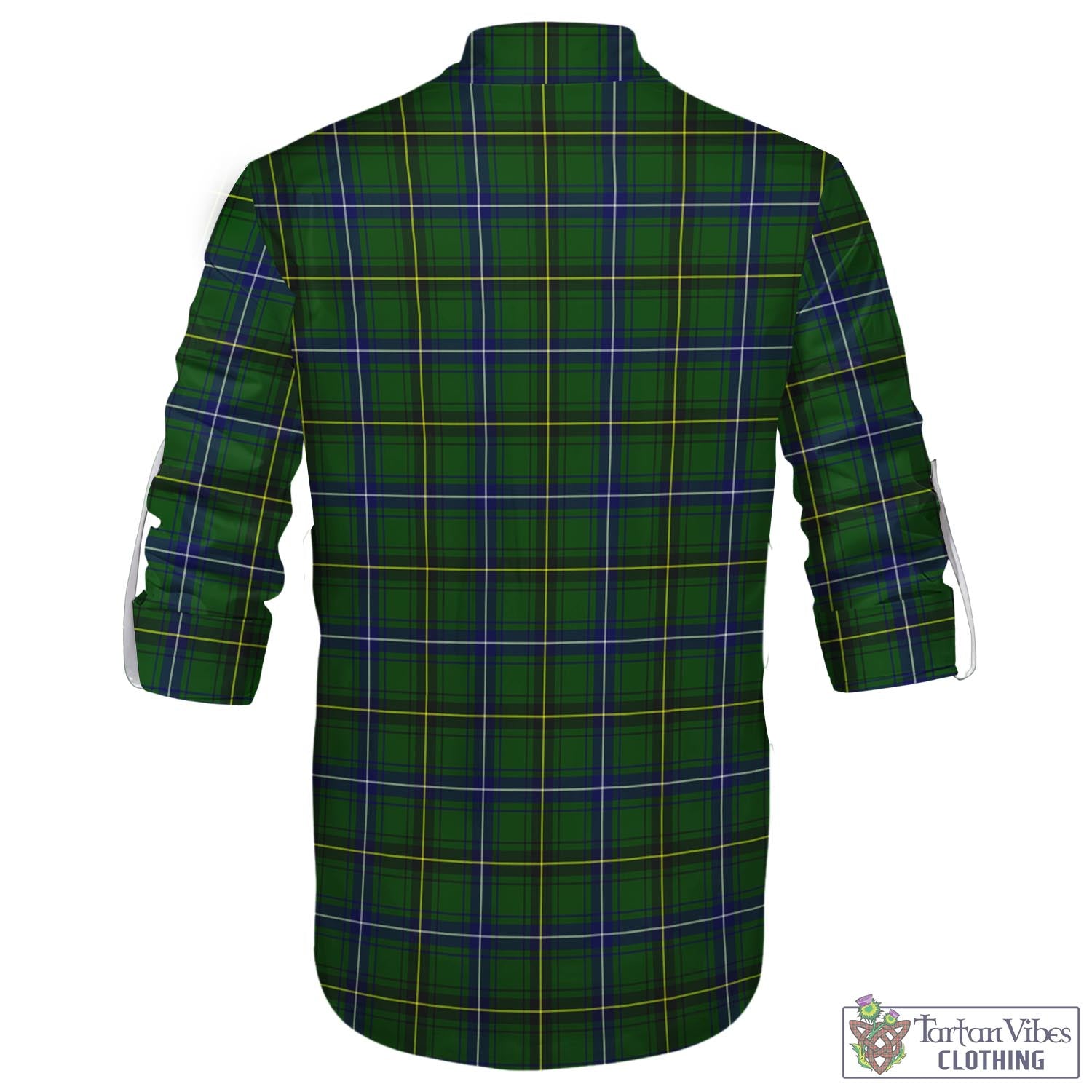 Tartan Vibes Clothing Henderson Modern Tartan Men's Scottish Traditional Jacobite Ghillie Kilt Shirt with Family Crest