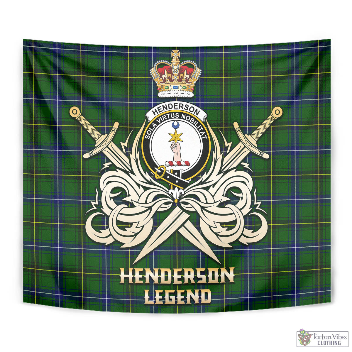 Tartan Vibes Clothing Henderson Modern Tartan Tapestry with Clan Crest and the Golden Sword of Courageous Legacy