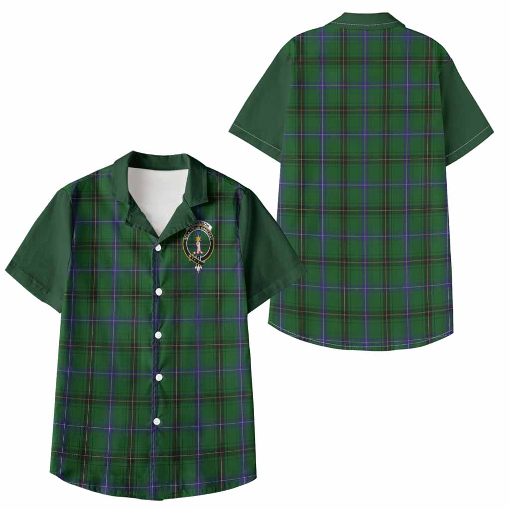Henderson Tartan Accent Kid Hawaiian Shirt with Family Crest