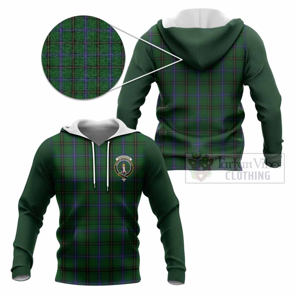 Henderson Tartan Accent Knitted Hoodie with Family Crest