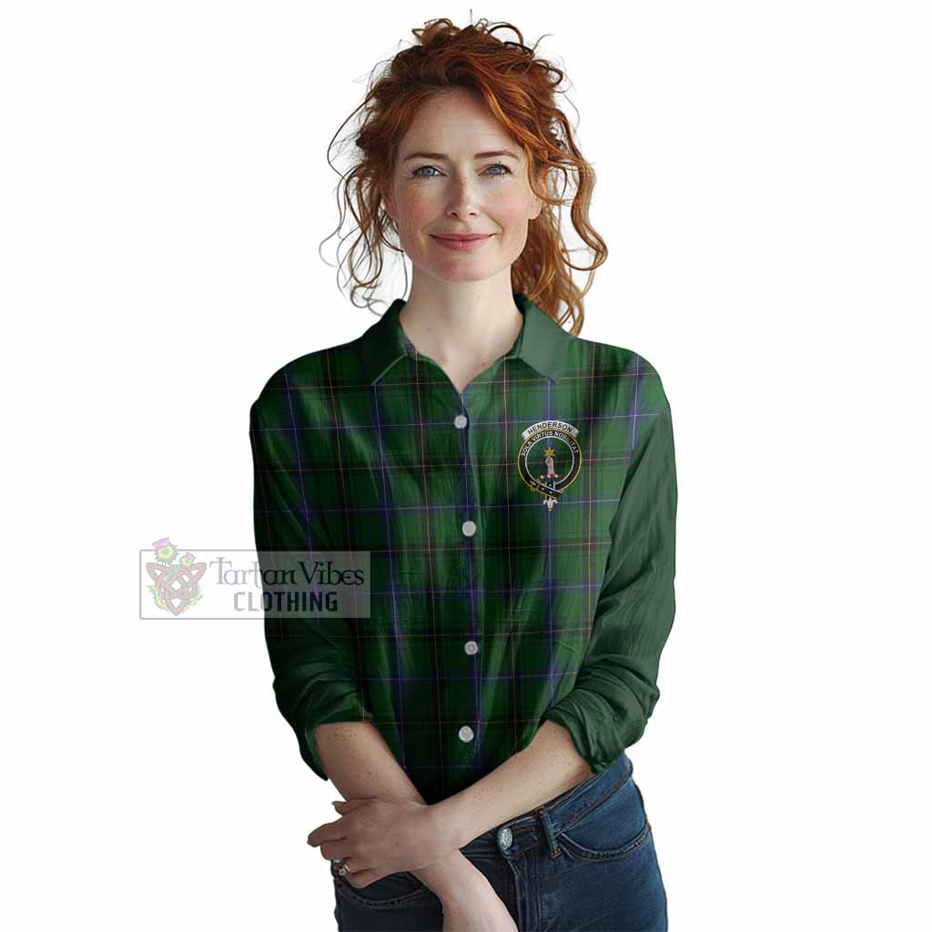 Henderson Tartan Accent Women Casual Shirt with Family Crest