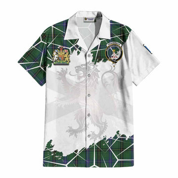 Henderson Tartan Cotton Hawaiian Shirt with Family Crest and Lion Rampant Grunge Style
