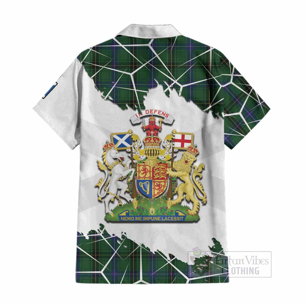 Henderson Tartan Cotton Hawaiian Shirt with Family Crest and Lion Rampant Grunge Style