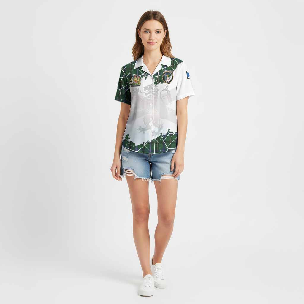 Henderson Tartan Cotton Hawaiian Shirt with Family Crest and Lion Rampant Grunge Style