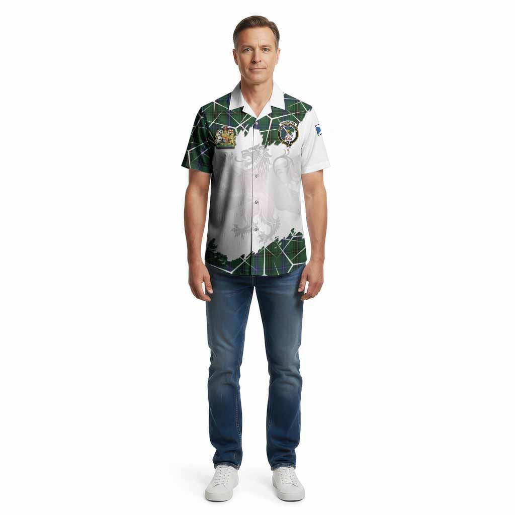 Henderson Tartan Cotton Hawaiian Shirt with Family Crest and Lion Rampant Grunge Style