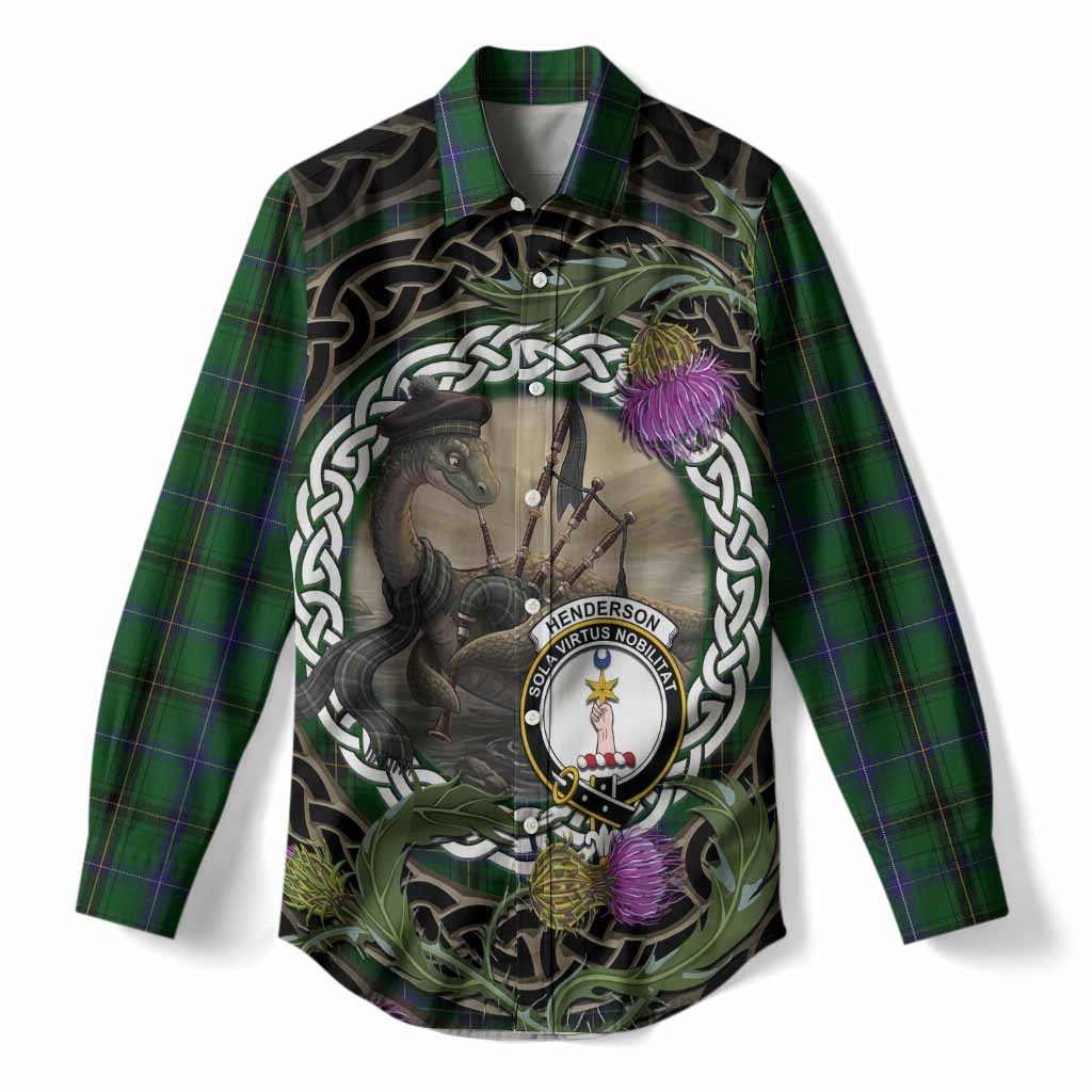 Henderson Tartan Crest Bagpipe Nessie Women Casual Shirt Scottish Loch Ness Monster Celtic Thistle