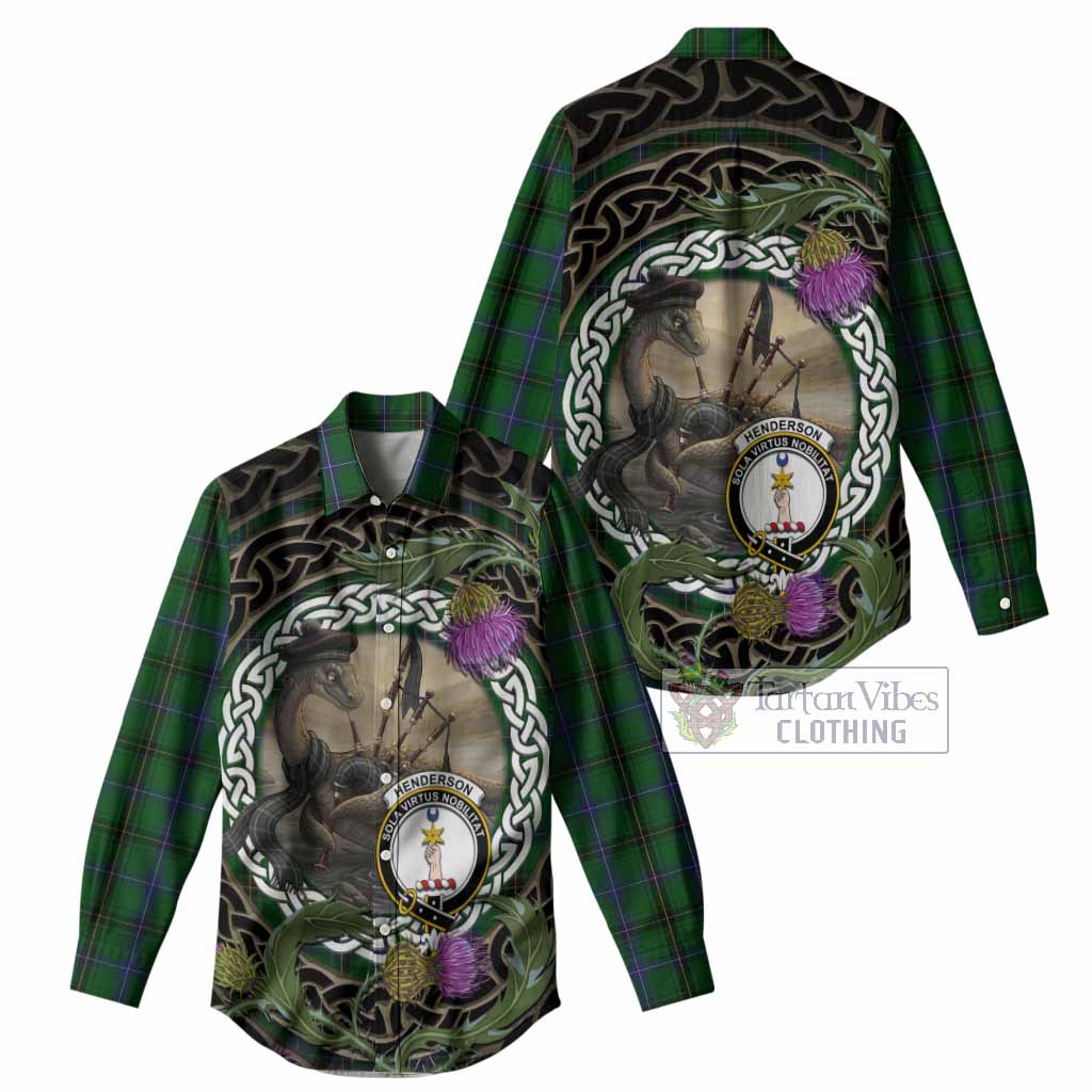 Henderson Tartan Crest Bagpipe Nessie Women Casual Shirt Scottish Loch Ness Monster Celtic Thistle