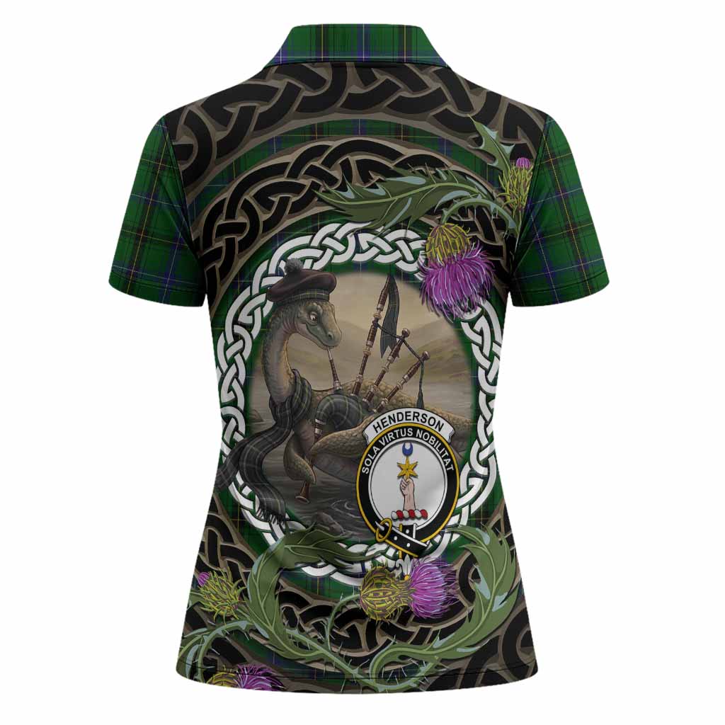 Henderson Tartan Crest Bagpipe Nessie Women Polo Shirt Scottish Loch Ness Monster Celtic Thistle