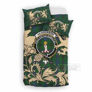 Henderson Tartan Crest Bedding Set with Scottish Iconic Symbols 