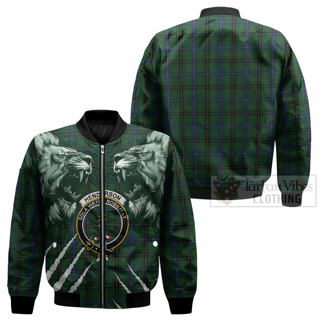 Henderson Tartan Crest Bomber Jacket Ferocious Lion Style