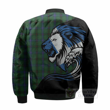 Henderson Tartan Crest Bomber Jacket Scottish Golden Lions Wave Flow