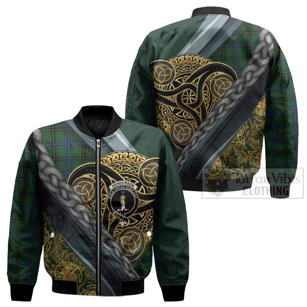 Henderson Tartan Crest Bomber Jacket Scottish Triskele Celtic