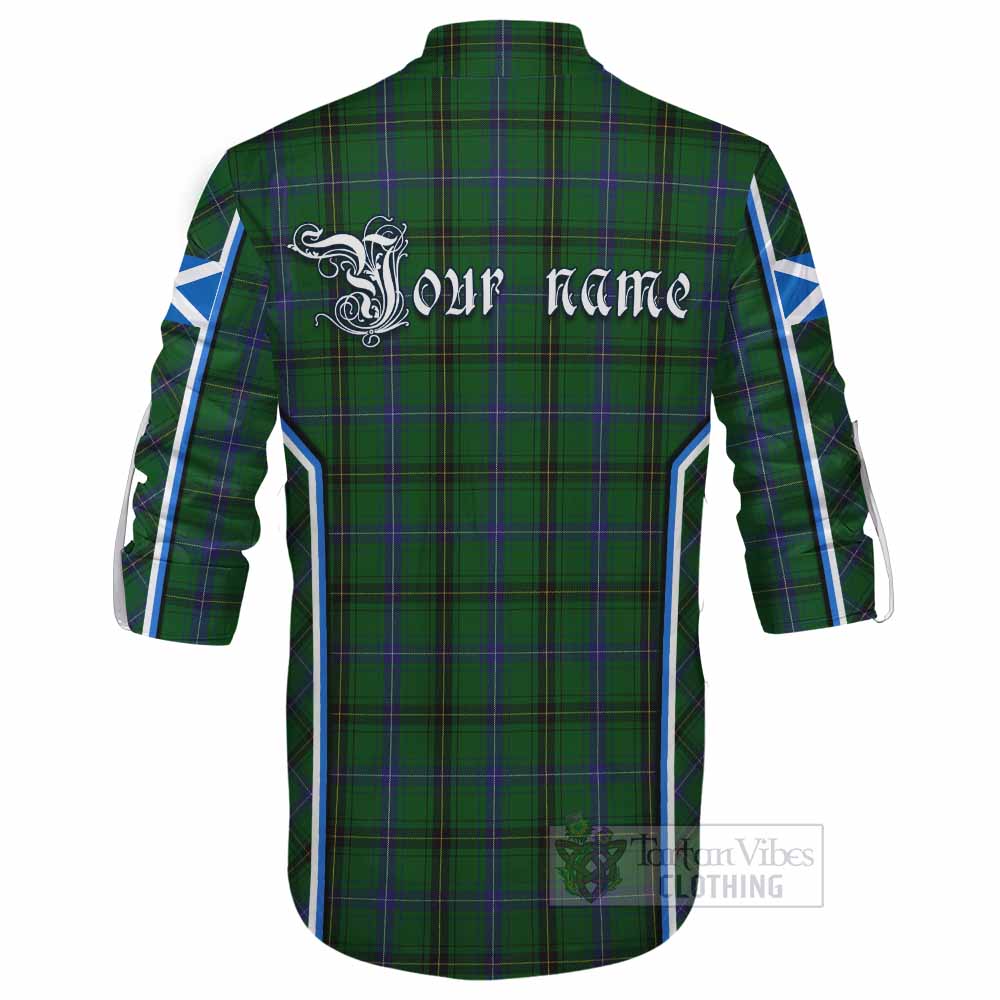 Henderson Tartan Crest Ghillie Kilt Shirt Scotland Coat of Arm Flag Style - Tartan Vibes Clothing