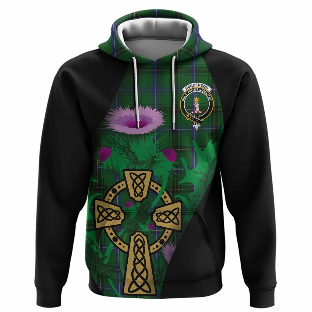 Henderson Tartan Crest Hoodie Celtic Cross Thistle Flowers