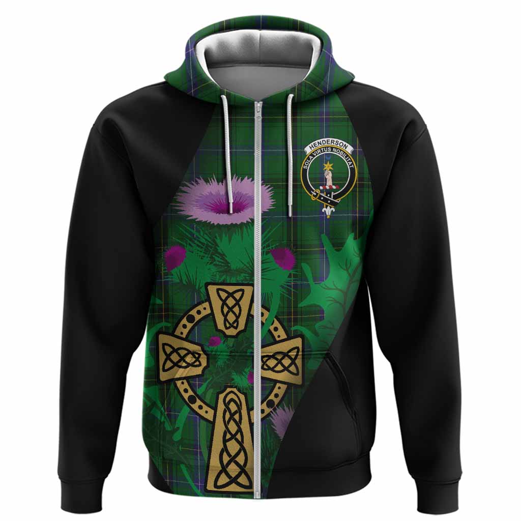 Henderson Tartan Crest Hoodie Celtic Cross Thistle Flowers