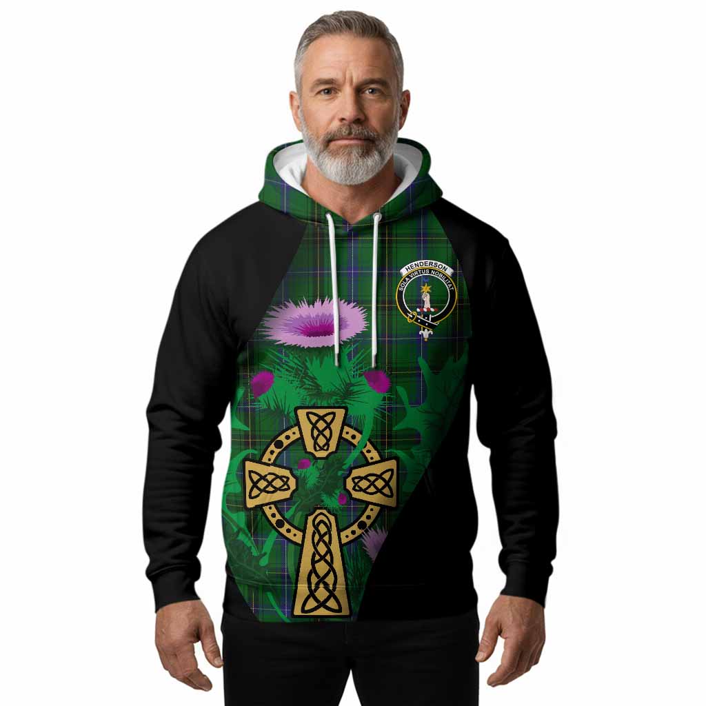 Henderson Tartan Crest Hoodie Celtic Cross Thistle Flowers